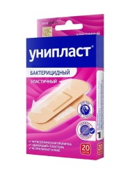 Лейкопластырь бактерицидный, Унипласт р. 1.9смх7.2см 20 шт эластичный телесный картон. уп.